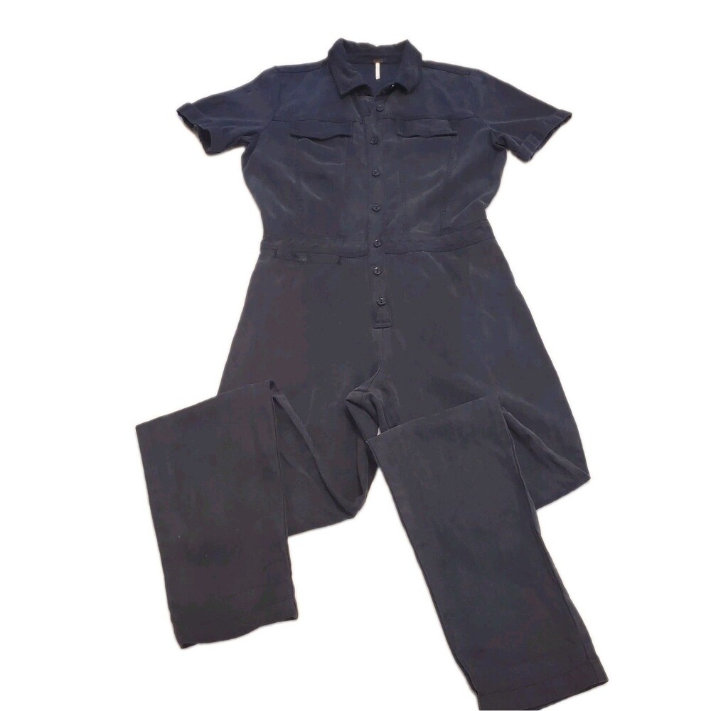 Young Fabulous & Broke Women Short Sleeve Utility Aviator Jumpsuit Blue Size XS